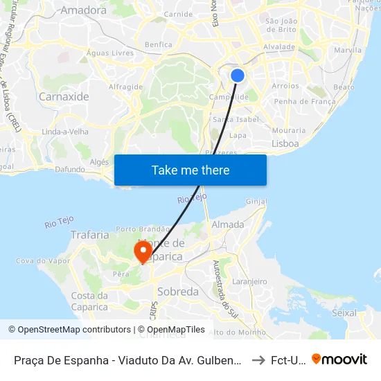 Praça De Espanha - Viaduto Da Av. Gulbenkian to Fct-Unl map