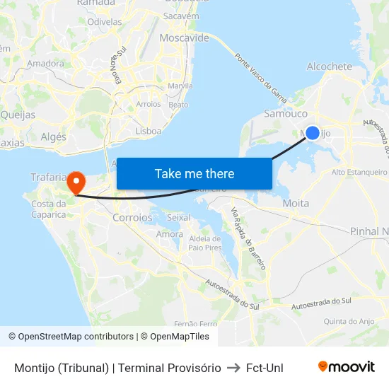 Montijo (Tribunal) | Terminal Provisório to Fct-Unl map