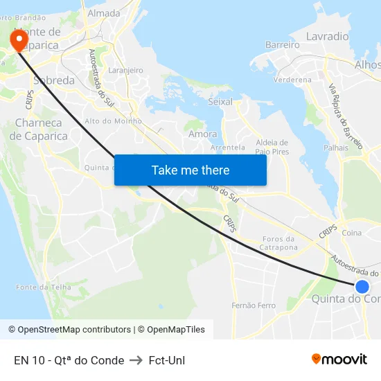 EN 10 - Qtª do Conde to Fct-Unl map