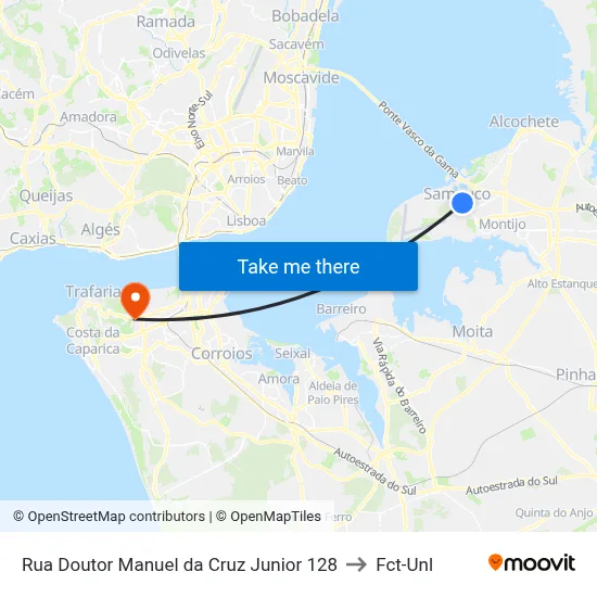 Rua Doutor Manuel da Cruz Junior 128 to Fct-Unl map