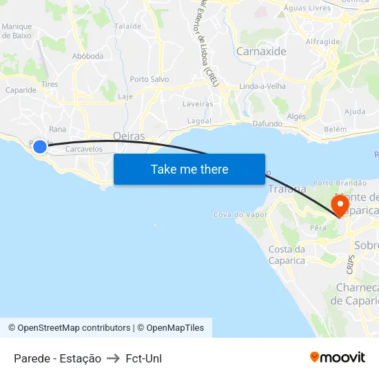 Parede - Estação to Fct-Unl map