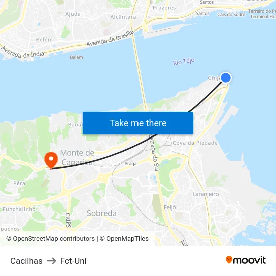 Cacilhas to Fct-Unl map