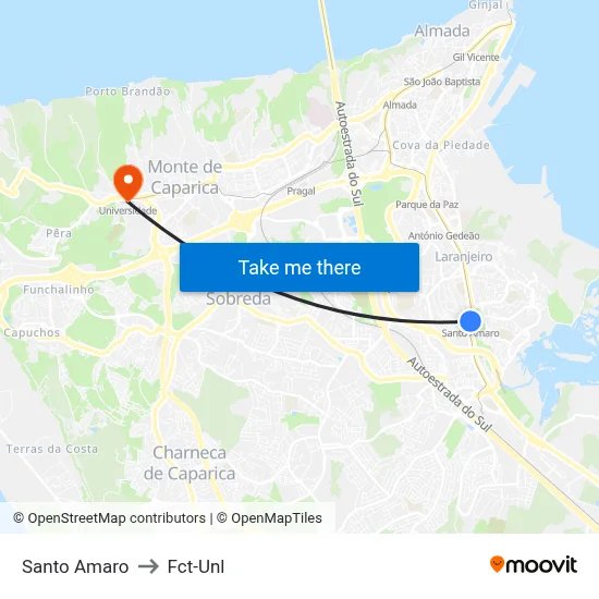 Santo Amaro to Fct-Unl map