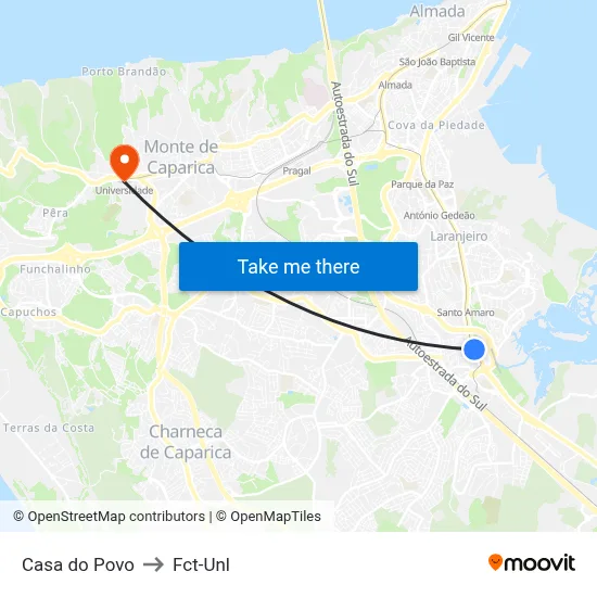 Casa do Povo to Fct-Unl map