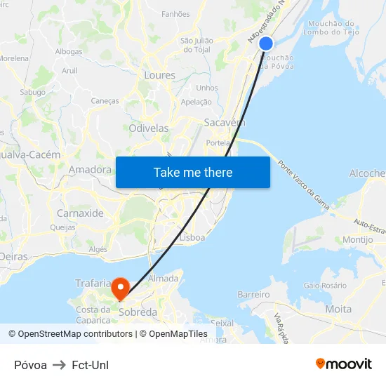 Póvoa to Fct-Unl map
