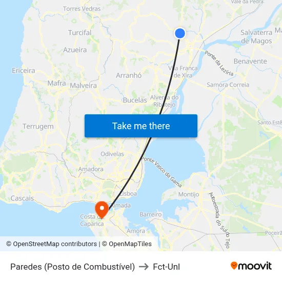 Paredes (Posto de Combustível) to Fct-Unl map