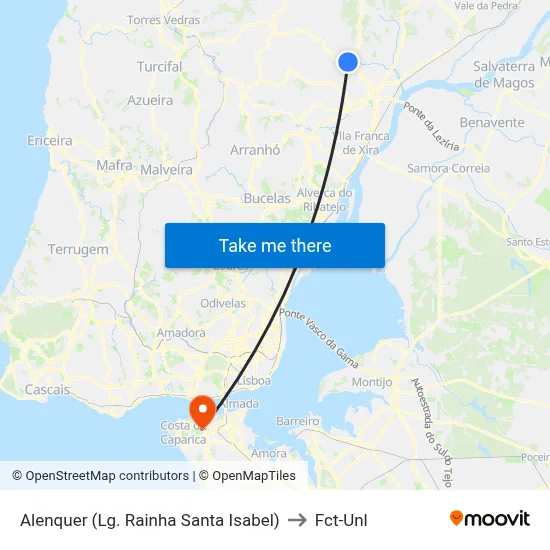 Alenquer (Lg. Rainha Santa Isabel) to Fct-Unl map