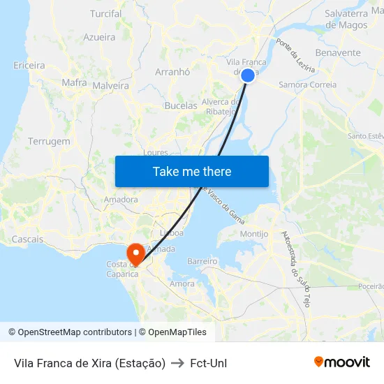 Vila Franca de Xira (Estação) to Fct-Unl map