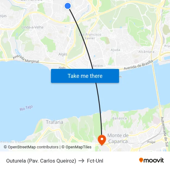 Outurela (Pav. Carlos Queiroz) to Fct-Unl map