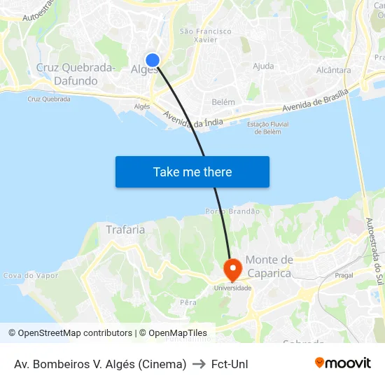 Av. Bombeiros V. Algés (Cinema) to Fct-Unl map