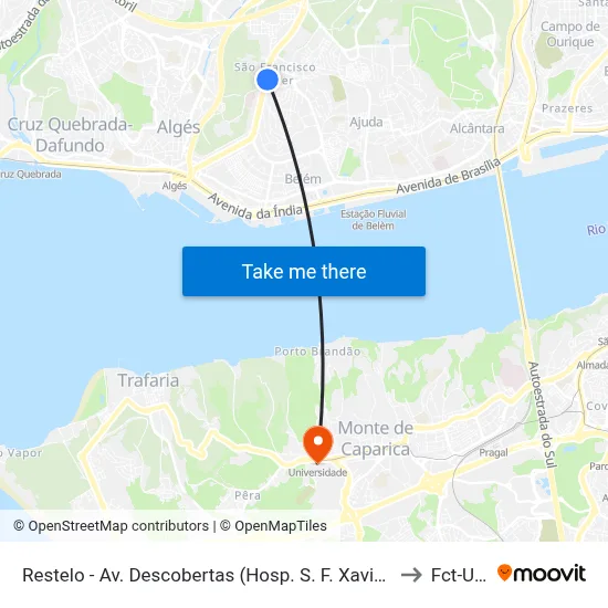 Restelo - Av. Descobertas (Hosp. S. F. Xavier) to Fct-Unl map