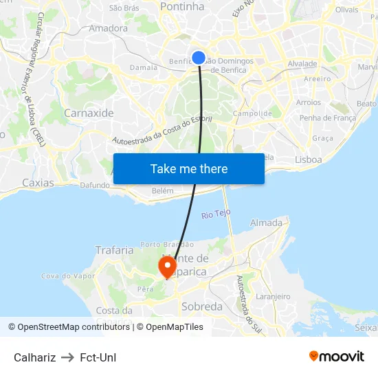 Calhariz to Fct-Unl map