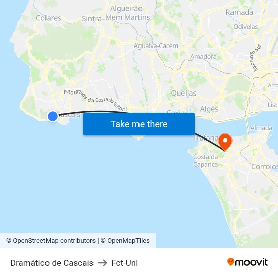 Dramático de Cascais to Fct-Unl map