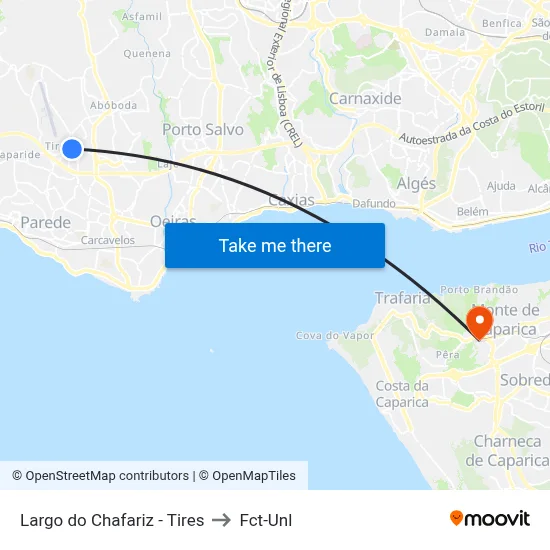 Largo do Chafariz - Tires to Fct-Unl map