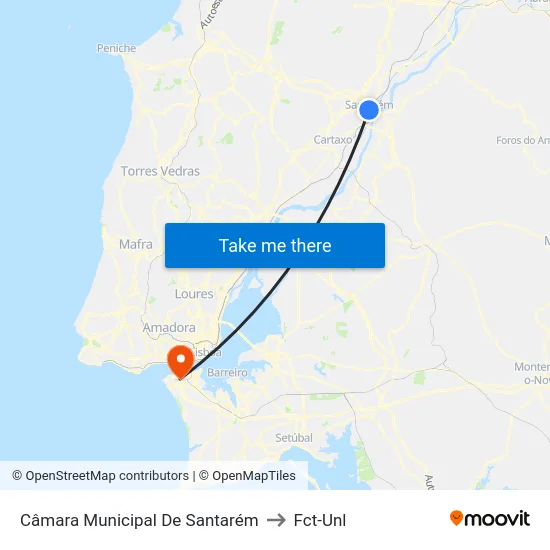 Câmara Municipal De Santarém to Fct-Unl map