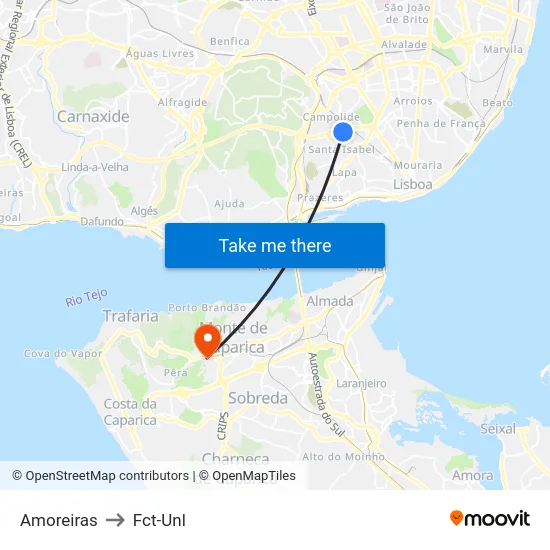 Amoreiras to Fct-Unl map