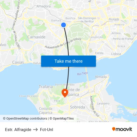 Estr. Alfragide to Fct-Unl map
