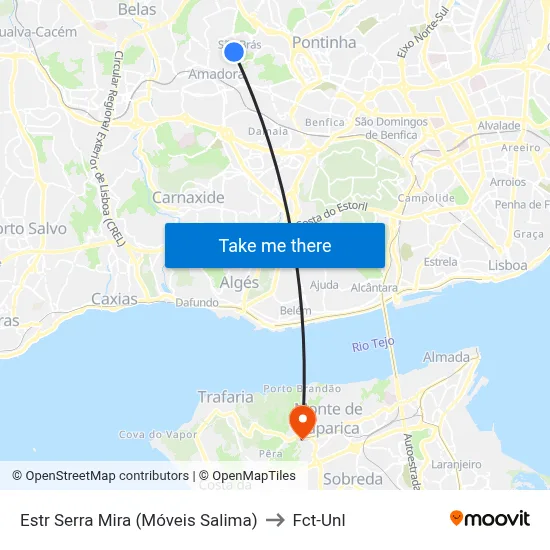 Estr Serra Mira (Móveis Salima) to Fct-Unl map