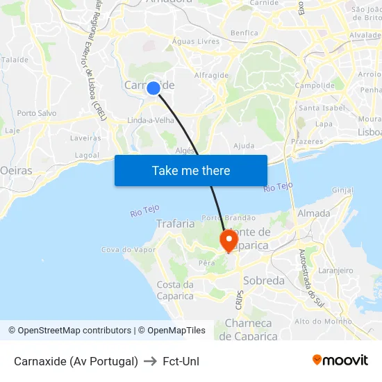 Carnaxide (Av Portugal) to Fct-Unl map