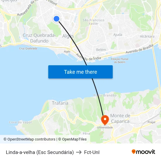 Linda-a-velha (Esc Secundária) to Fct-Unl map