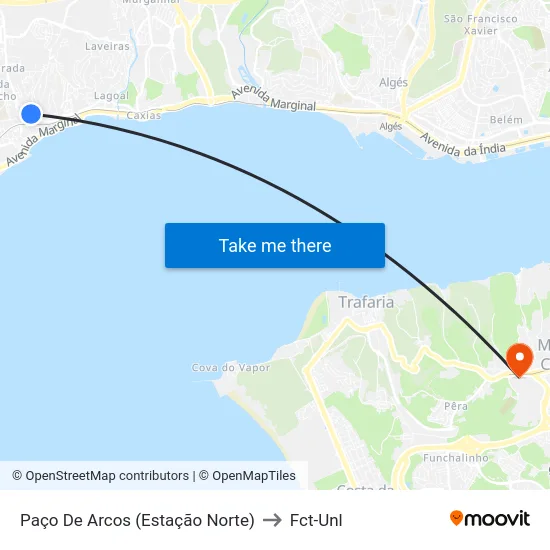 Paço De Arcos (Estação Norte) to Fct-Unl map
