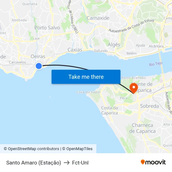 Santo Amaro (Estação) to Fct-Unl map