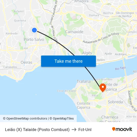 Leião (X) Talaíde (Posto Combust) to Fct-Unl map