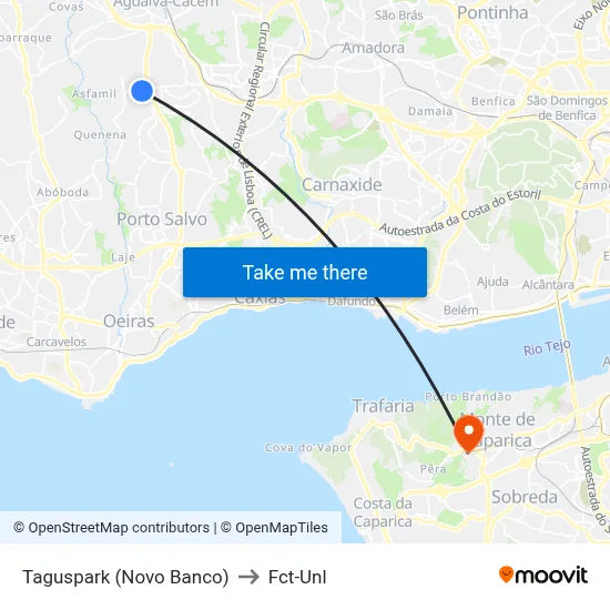 Taguspark (Novo Banco) to Fct-Unl map