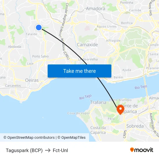 Taguspark (BCP) to Fct-Unl map
