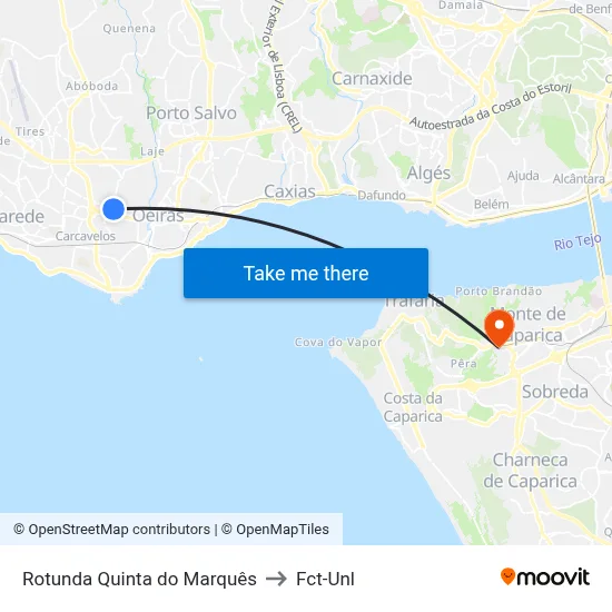 Rotunda Quinta do Marquês to Fct-Unl map