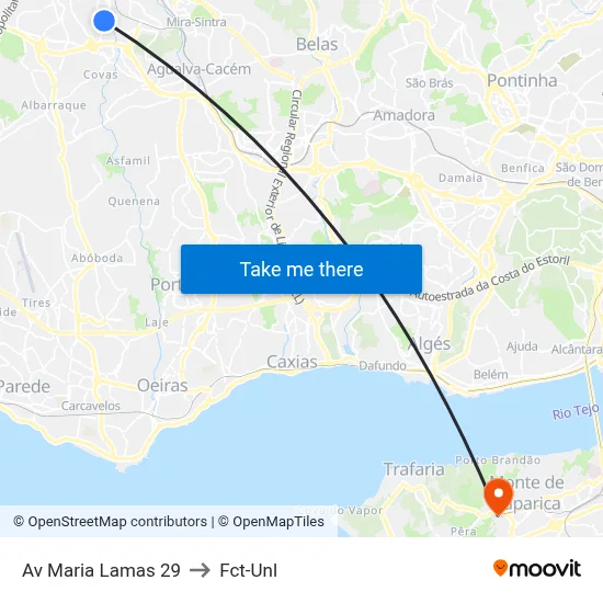 Av Maria Lamas 29 to Fct-Unl map