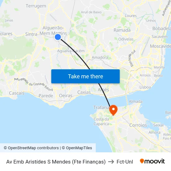 Av Emb Aristídes S Mendes (Fte Finanças) to Fct-Unl map