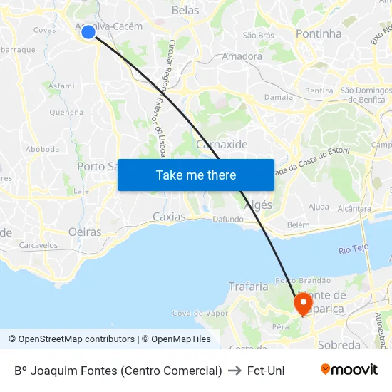 Bº Joaquim Fontes (Centro Comercial) to Fct-Unl map