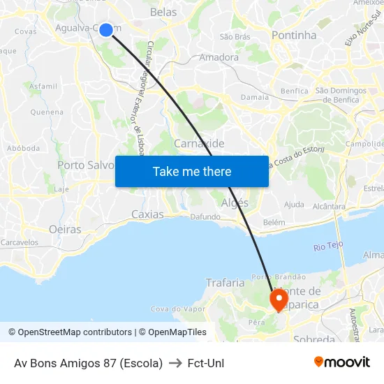 Av Bons Amigos 87 (Escola) to Fct-Unl map