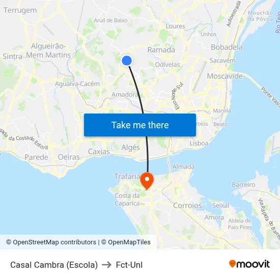 Casal Cambra (Escola) to Fct-Unl map