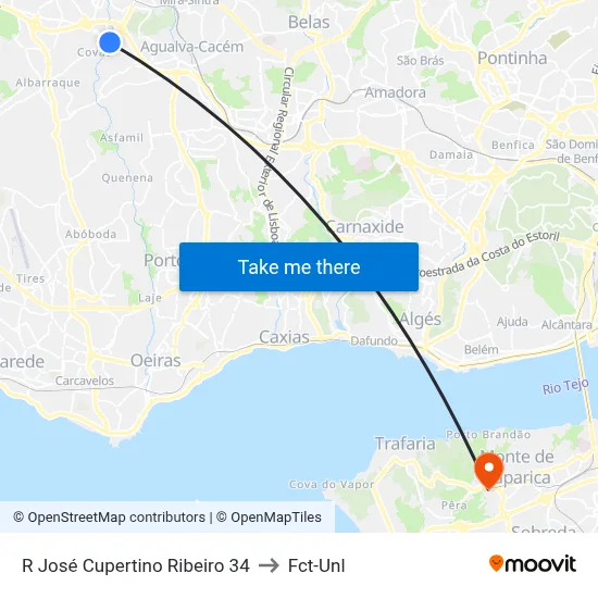 R José Cupertino Ribeiro 34 to Fct-Unl map