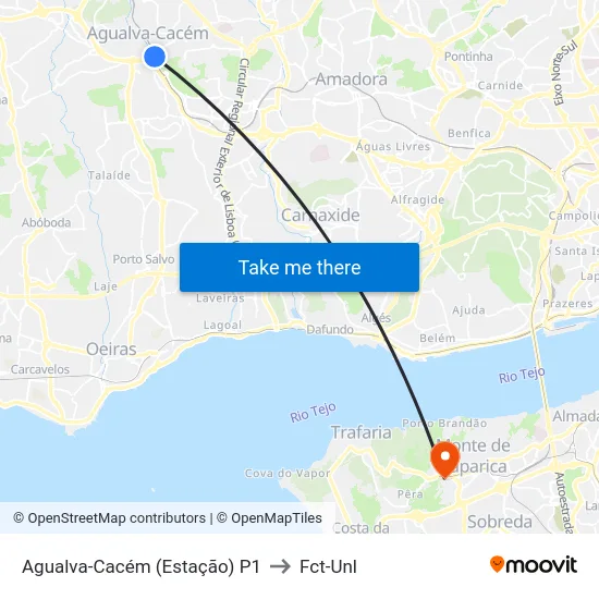 Agualva-Cacém (Estação) P1 to Fct-Unl map