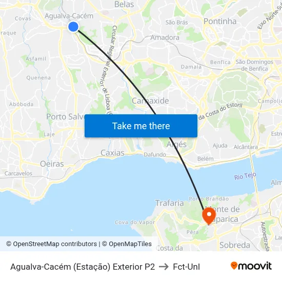 Agualva-Cacém (Estação) Exterior P2 to Fct-Unl map