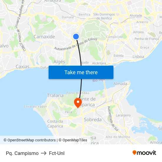 Pq. Campismo to Fct-Unl map
