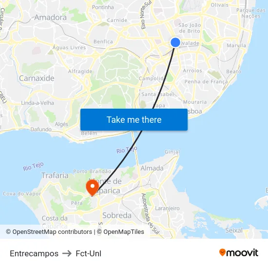 Entrecampos to Fct-Unl map