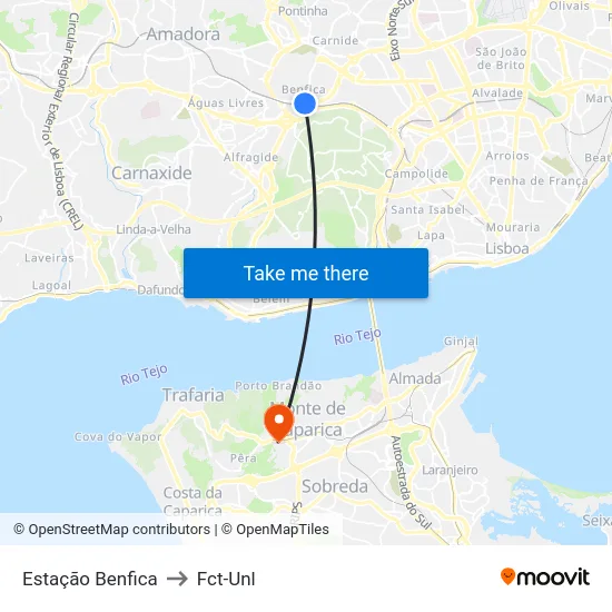 Estação Benfica to Fct-Unl map