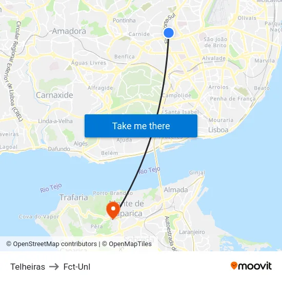 Telheiras to Fct-Unl map