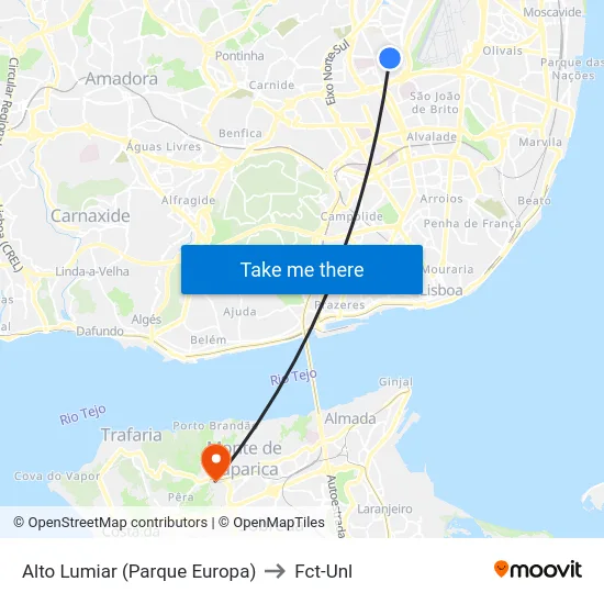 Alto Lumiar (Parque Europa) to Fct-Unl map