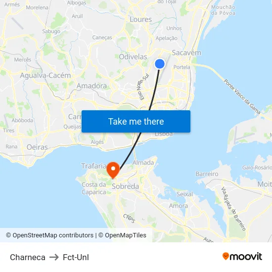 Charneca to Fct-Unl map