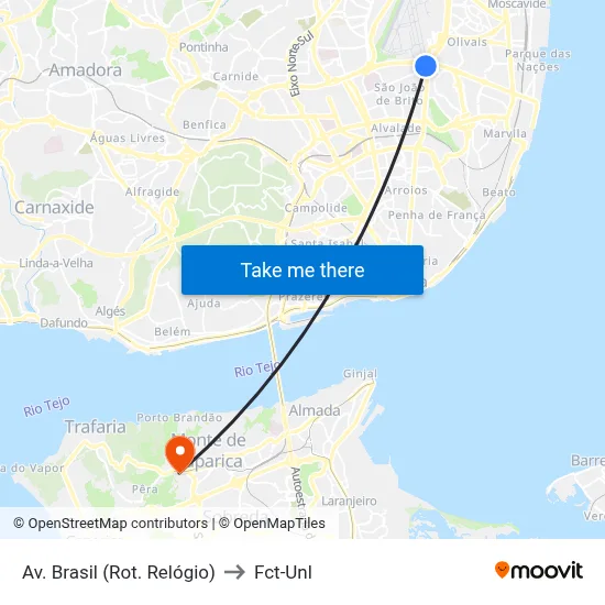 Av. Brasil (Rot. Relógio) to Fct-Unl map