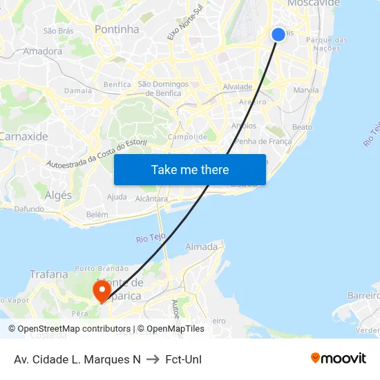 Av. Cidade L. Marques N to Fct-Unl map