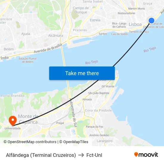 Alfândega (Terminal Cruzeiros) to Fct-Unl map