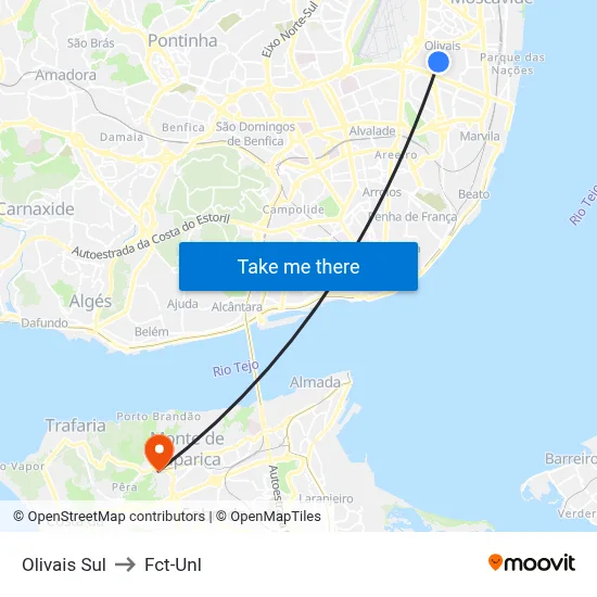 Olivais Sul to Fct-Unl map
