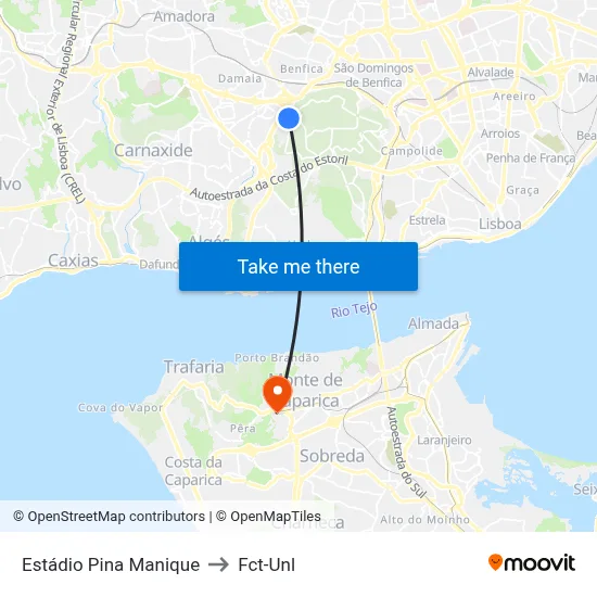Estádio Pina Manique to Fct-Unl map