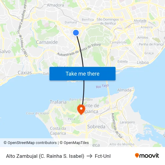 Alto Zambujal (C. Rainha S. Isabel) to Fct-Unl map